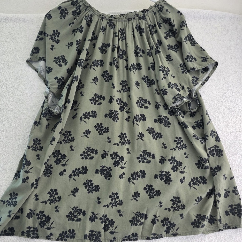 GAP Women XL Green Floral Blouse V Neck Short Sleeve Flowy Casual - Picture 12 of 15